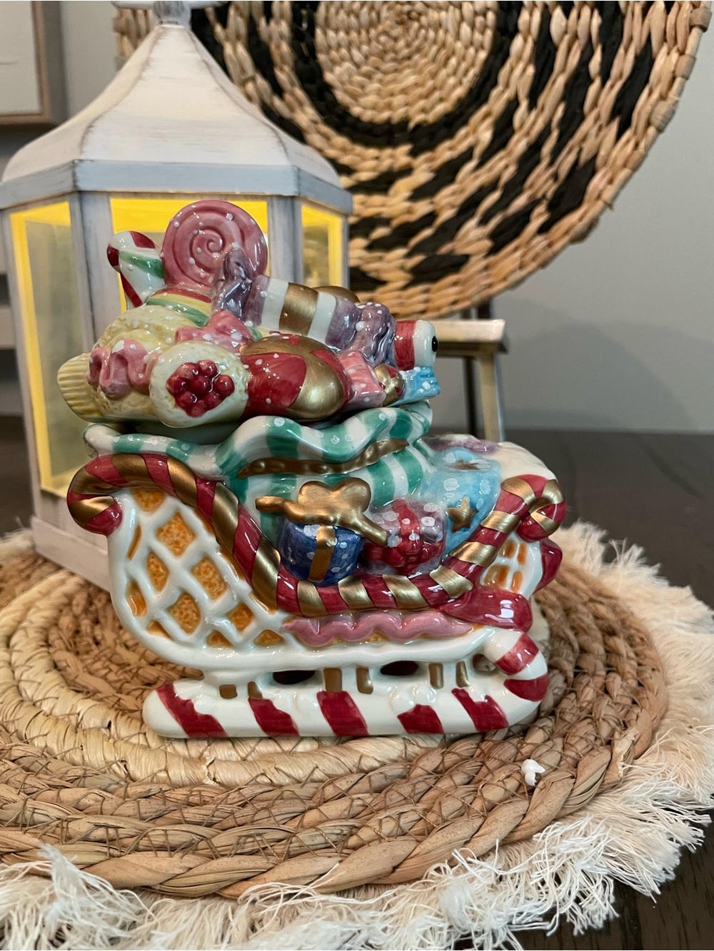 Holiday Candy Sleigh Ceramic Figurine - Multicolor